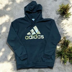 Adidas Athletic Pullover Desert Camo 3-Stripe Logo Black Hoodie Men's Size XL